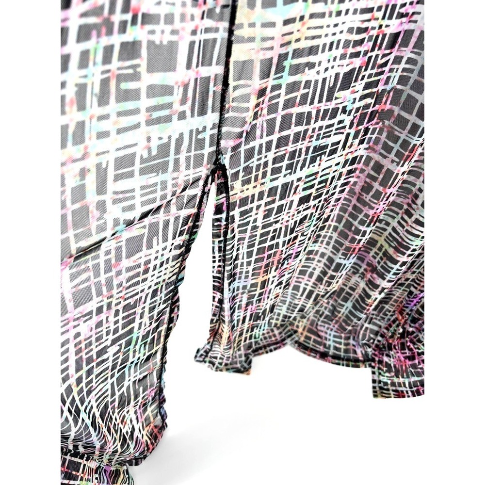 NYJC Womens Long Duster Cardigan Sz S-M Sheer Mesh Abstract Stretch Resort Artsy - Picture 5 of 10